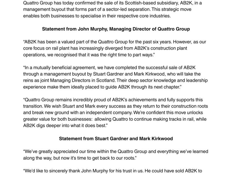 Quattro Group announces sale of AB2K in management buyout